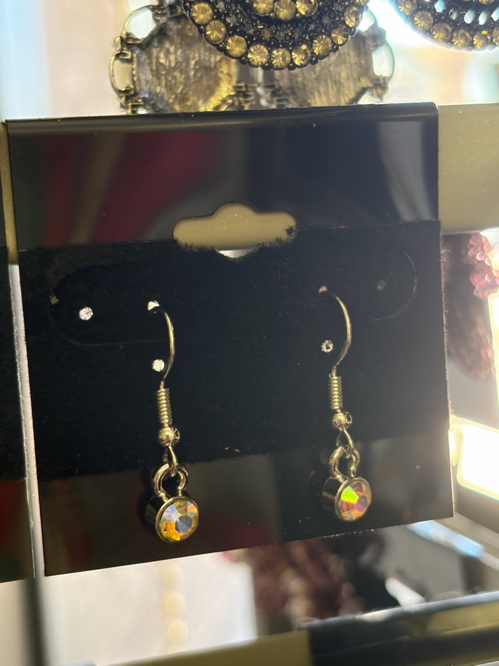 Silver Drop Earrings with Iridescent Crystal Accent